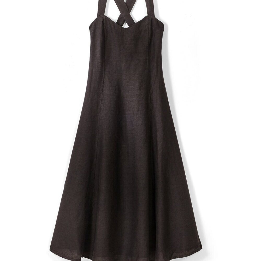 Black Italian linen Alena Midi Dress size XS by 120% Lino exclusive for Gorusch